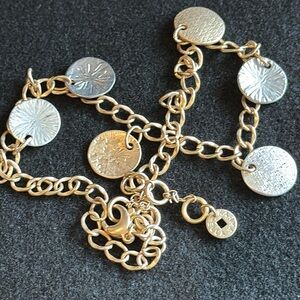 Karma Bella Gold Silver Coin Necklace on Gold Chain.  Adjustable